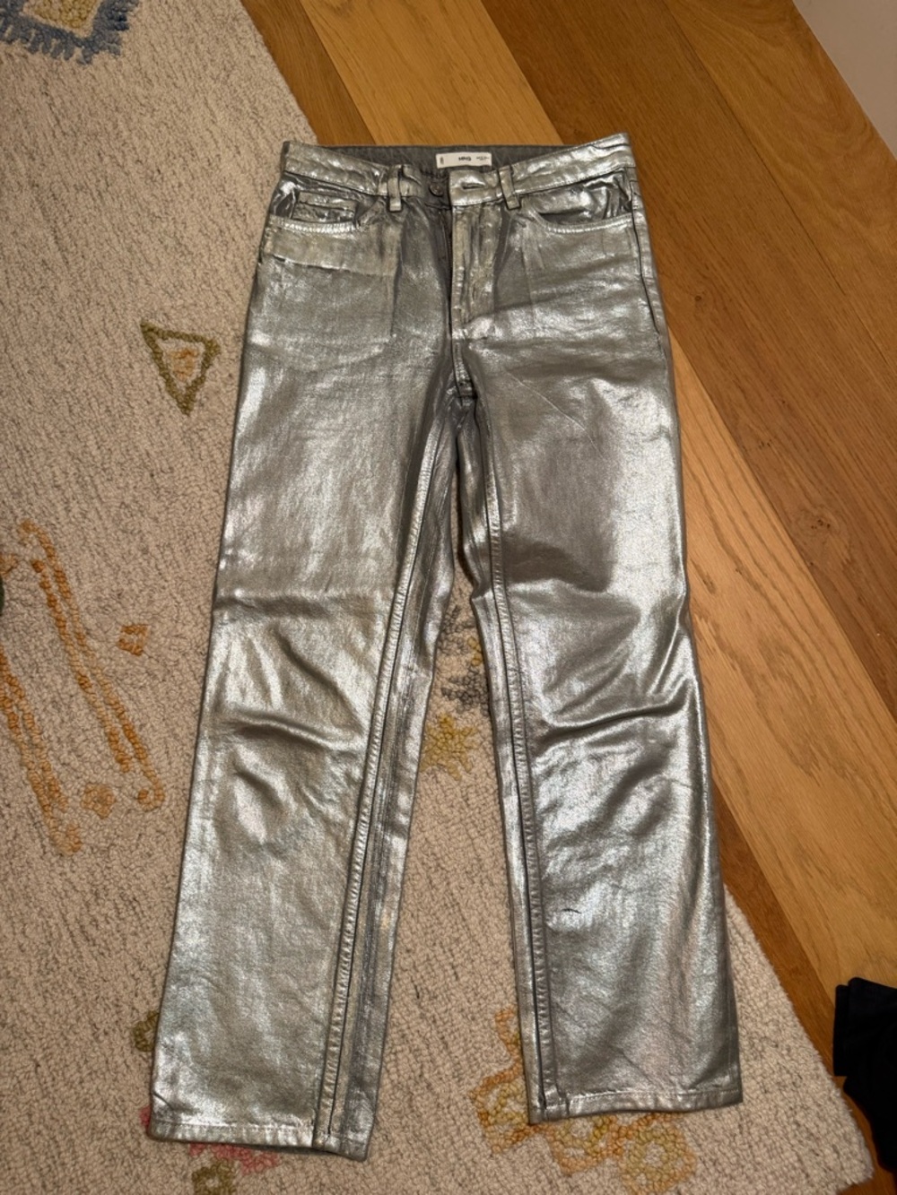 Mango Metallic Silver Straight-Leg Jeans